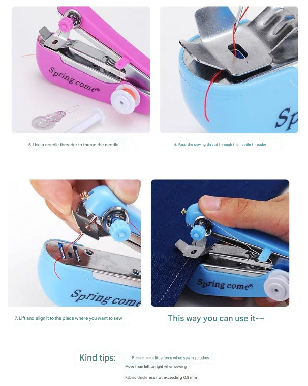 2 Pcs White Portable Mini Handheld Sewing Machine - Manual Stitching Tool for Quick Fabric Repairs V888-ELOSUNG36124