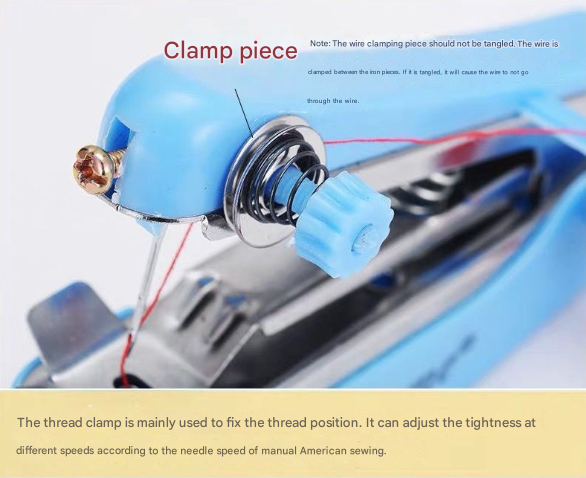 2 Pcs Blue Portable Mini Handheld Sewing Machine - Manual Stitching Tool for Quick Fabric Repairs V888-ELOSUNG36125