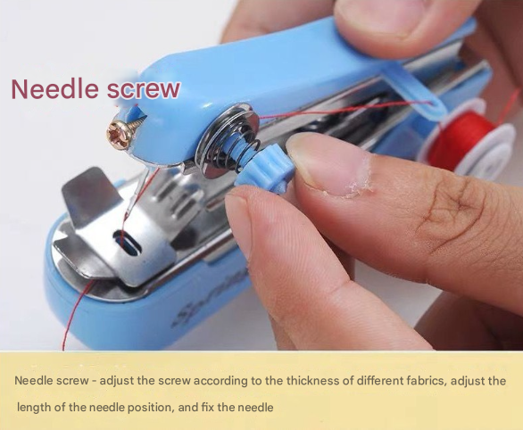2 Pcs Blue Portable Mini Handheld Sewing Machine - Manual Stitching Tool for Quick Fabric Repairs V888-ELOSUNG36125