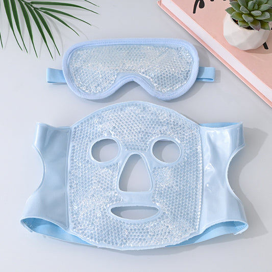 Blue Reusable Cooling Gel Bead Face Mask and Eye Mask Set - Soothing Therapy for Puffy Eyes, Headaches and V888-ELOSUNG36132