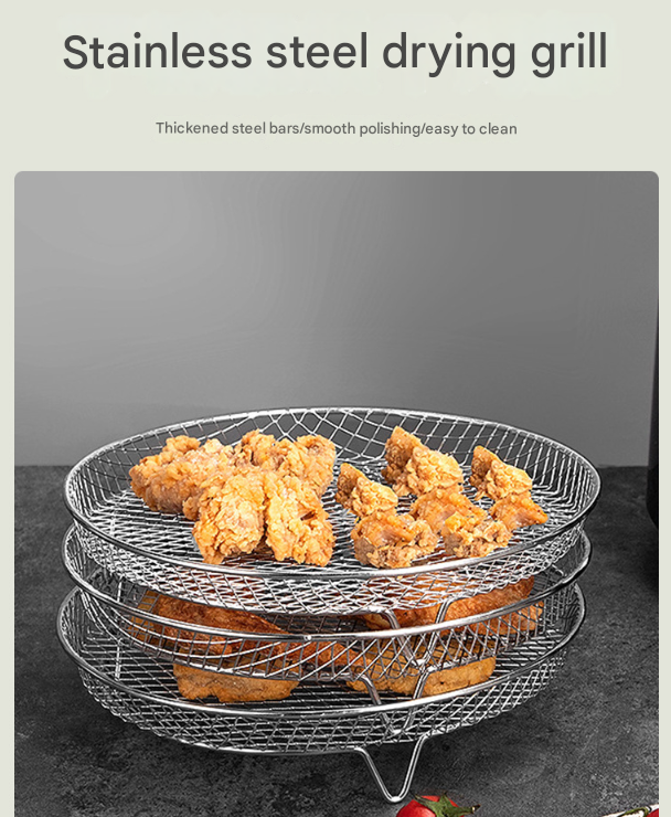 Silver 3-Pack Stackable Air fryer Racks - Food Grade Stainless Steel Multi-Layer Dehydrator & Crisper Tray V888-ELOSUNG36138