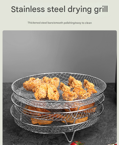 Silver 3-Pack Stackable Air fryer Racks - Food Grade Stainless Steel Multi-Layer Dehydrator & Crisper Tray V888-ELOSUNG36139