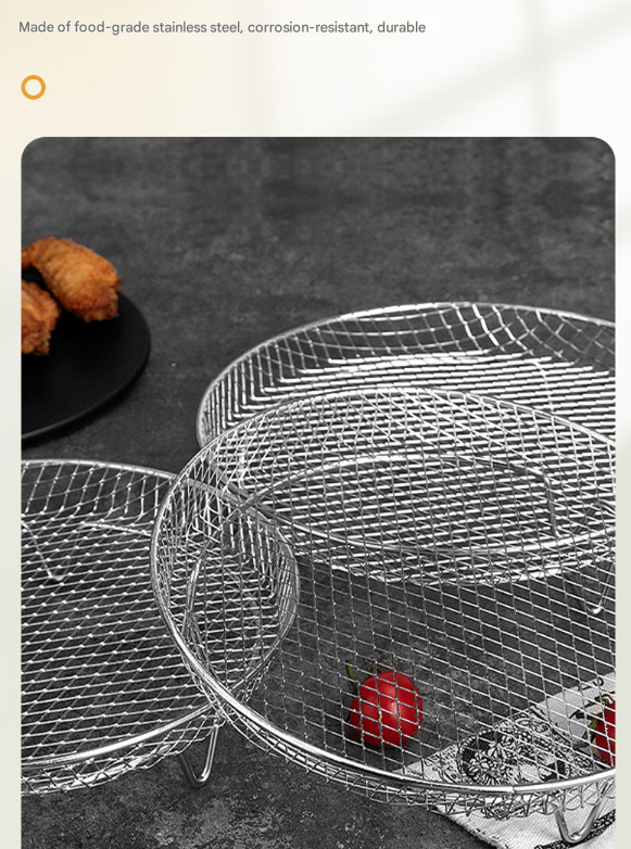 Silver 3-Pack Stackable Air fryer Racks - Food Grade Stainless Steel Multi-Layer Dehydrator & Crisper Tray V888-ELOSUNG36139