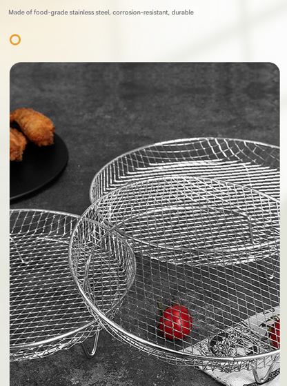 Silver 3-Pack Stackable Air fryer Racks - Food Grade Stainless Steel Multi-Layer Dehydrator & Crisper Tray V888-ELOSUNG36139