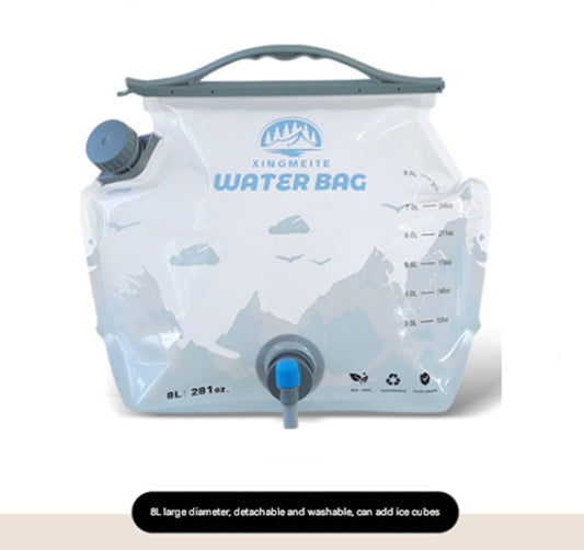 1 Piece Grey 8L Foldable Water Bag - Large Capacity Portable Water Carrier with Spigot for Camping & Outdoors V888-ELOSUNG36140