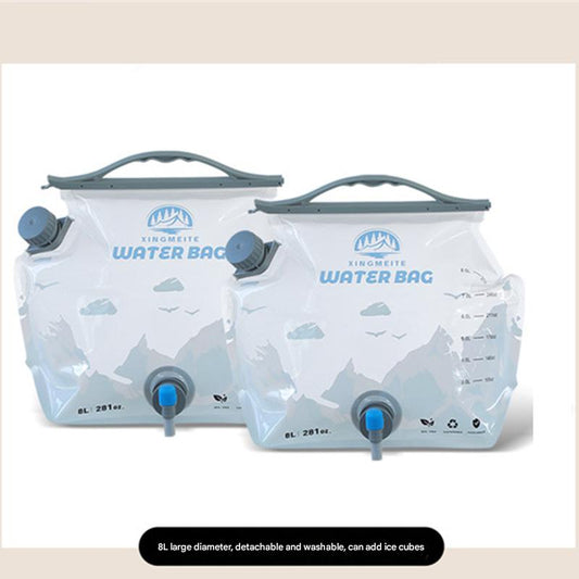 2 Pcs Grey 8L Foldable Water Bag - Large Capacity Portable Water Carrier with Spigot for Camping & Outdoors V888-ELOSUNG36141