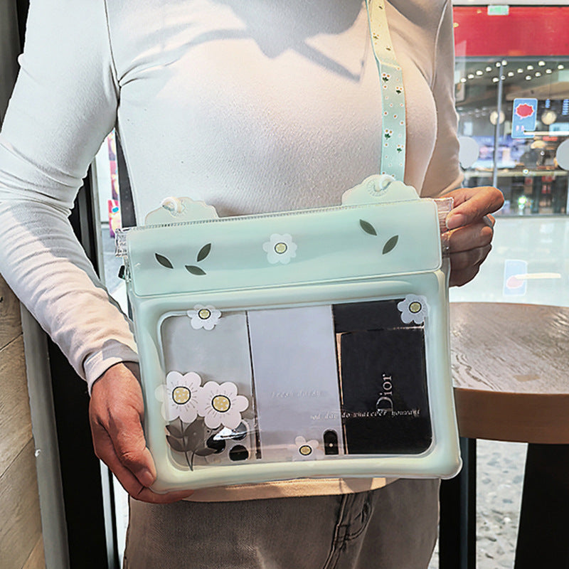 2 Pcs White Flower Pattern On Light Green background Cute Floating Waterproof Pouch - Touch-Sensitive Screen V888-ELOSUNG36145