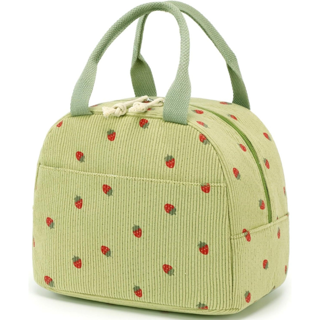 Green Strawberry Pattern Corduroy Lunch Bag - Insulated Thermal Cooler Tote for School Work and Picnics V888-ELOSUNG36147