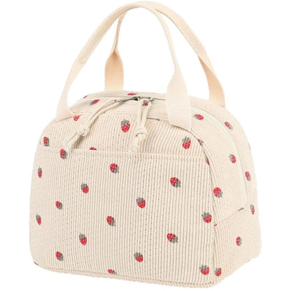 Green Strawberry Pattern Corduroy Lunch Bag - Insulated Thermal Cooler Tote for School Work and Picnics V888-ELOSUNG36147