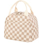 Beige Checkered Pattern Corduroy Lunch Bag - Insulated Thermal Cooler Tote for School Work and Picnics V888-ELOSUNG36149