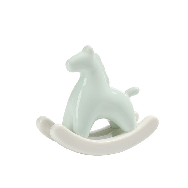 Light Green Modern Ceramic Rocking Horse Ornament - Cute Porcelain Figurine for Desk & Shelf Decor V888-ELOSUNG36157