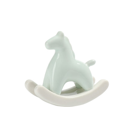 Light Green Modern Ceramic Rocking Horse Ornament - Cute Porcelain Figurine for Desk & Shelf Decor V888-ELOSUNG36157