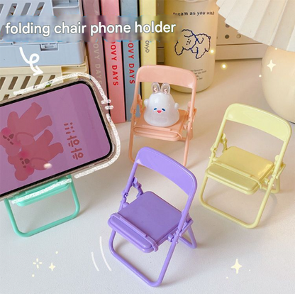 Color Mixing Adorable Mini Folding Chair Phone Stand - 4 Pack Cute Desktop Holder for Hands-Free Viewing V888-ELOSUNG36159