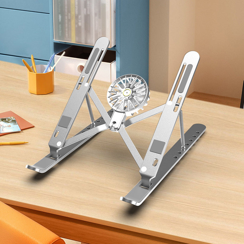 Silver Adjustable Aluminum Laptop Stand with Detachable Cooling Fan - Portable Ergonomic Riser for Desk V888-ELOSUNG36163