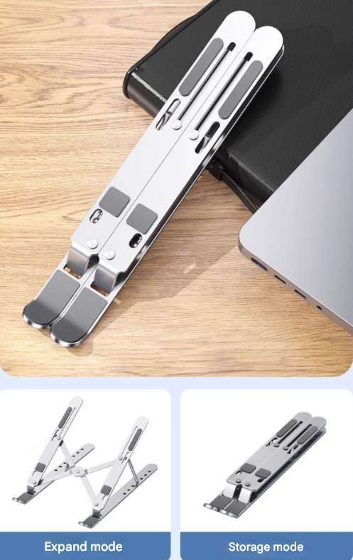 Silver Adjustable Aluminum Laptop Stand with Detachable Cooling Fan - Portable Ergonomic Riser for Desk V888-ELOSUNG36163