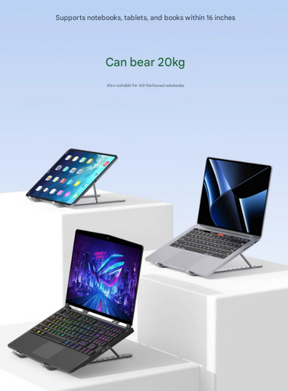 Silver Adjustable Aluminum Laptop Stand with Detachable Cooling Fan - Portable Ergonomic Riser for Desk V888-ELOSUNG36163