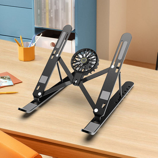 Black Adjustable Aluminum Laptop Stand with Detachable Cooling Fan - Portable Ergonomic Riser for Desk V888-ELOSUNG36164