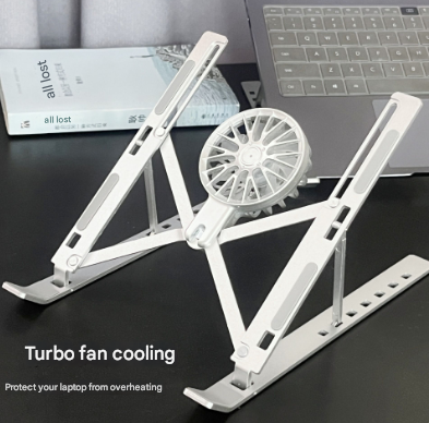 Black Adjustable Aluminum Laptop Stand with Detachable Cooling Fan - Portable Ergonomic Riser for Desk V888-ELOSUNG36164