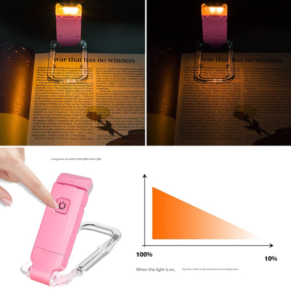 2 Pcs White USB Rechargeable Clip-on LED Book Light - 3 Color Modes & Dimmable Brightness for Eye-Caring V888-ELOSUNG36166