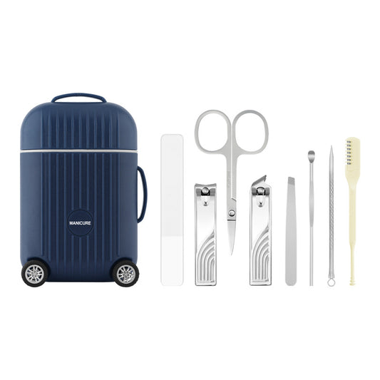 Dark Blue Mini Suitcase Manicure Set - 8-Piece Portable Grooming & Nail Care Travel Kit V888-ELOSUNG36175