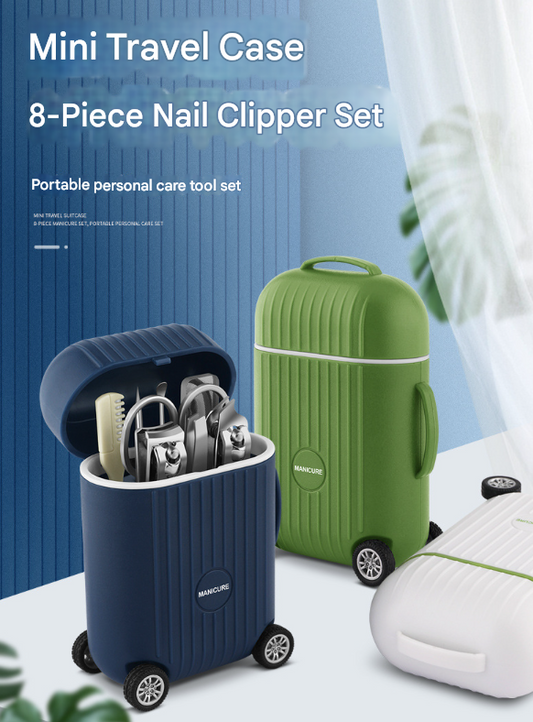 Dark Blue Mini Suitcase Manicure Set - 8-Piece Portable Grooming & Nail Care Travel Kit V888-ELOSUNG36175