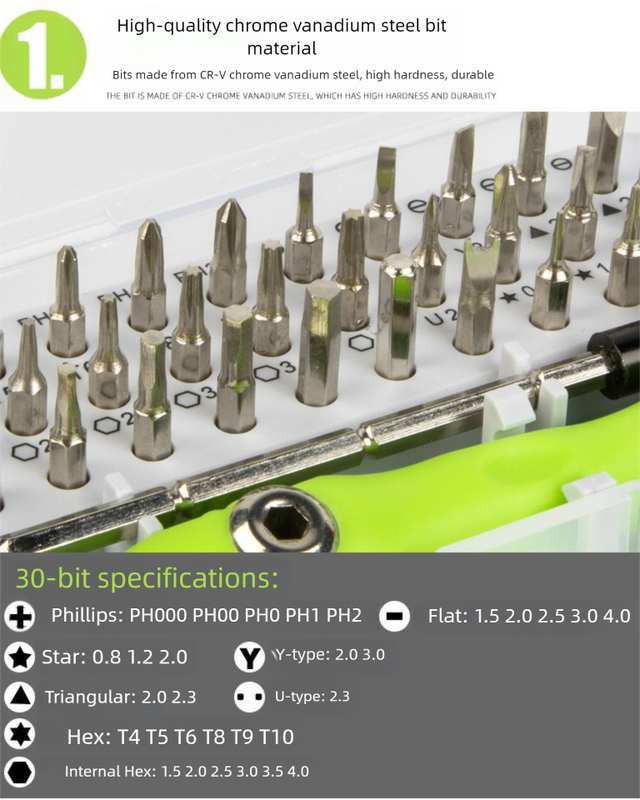 Green 32-in-1 Precision Screwdriver Set - Magnetic Repair Tool Kit for Electronics, Phone & PC V888-ELOSUNG36177