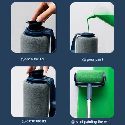 Dark Blue and Grey Pro Refillable Paint Roller Set with Extension Pole - No-Drip Easy Fill Wall Painting Tool V888-ELOSUNG36184