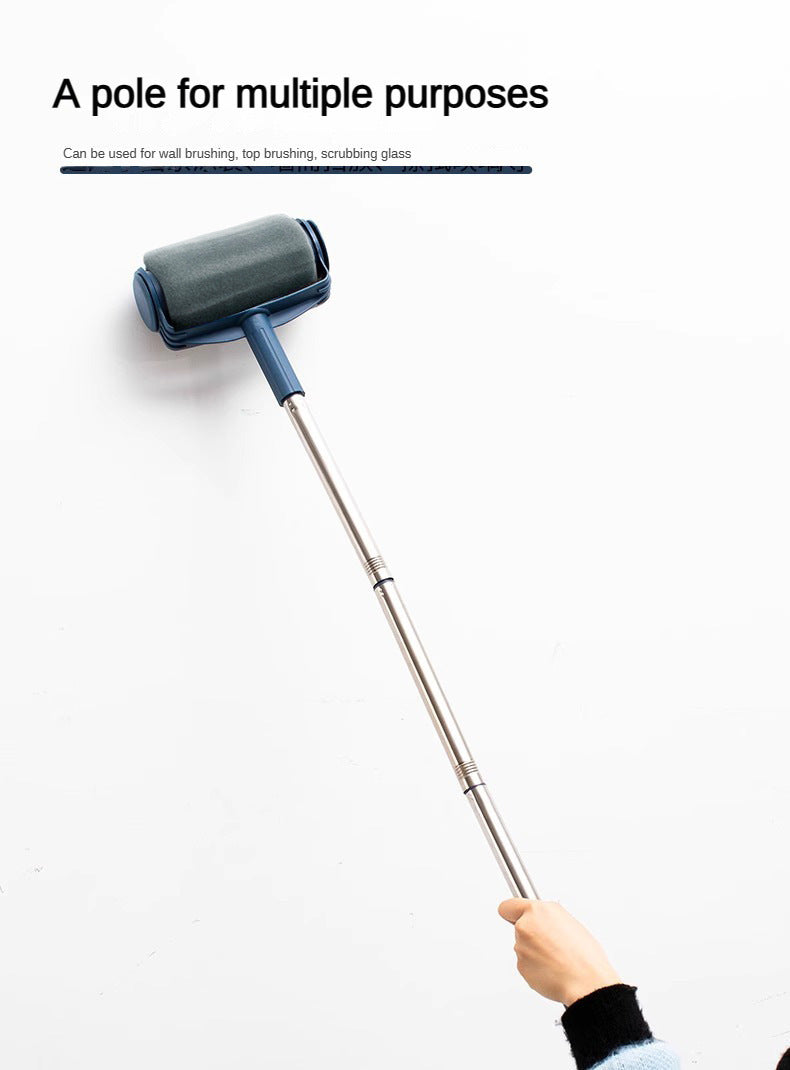 Dark Blue and Grey Pro Refillable Paint Roller Set with Extension Pole - No-Drip Easy Fill Wall Painting Tool V888-ELOSUNG36184