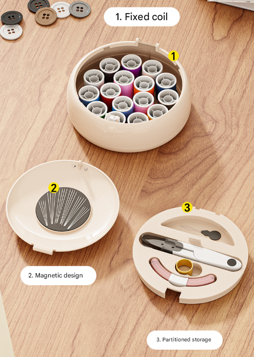 Beige Modern Compact Sewing Kit Organizer - All-in-One with Magnetic Needle Case V888-ELOSUNG36189