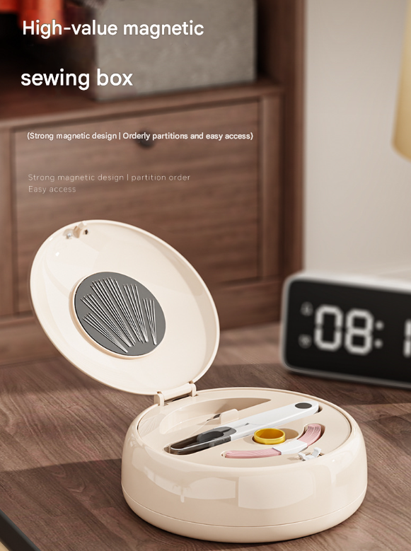 White Modern Compact Sewing Kit Organizer - All-in-One with Magnetic Needle Case V888-ELOSUNG36190