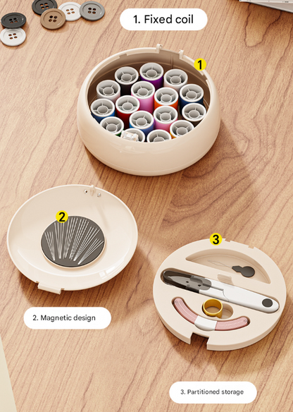 White Modern Compact Sewing Kit Organizer - All-in-One with Magnetic Needle Case V888-ELOSUNG36190