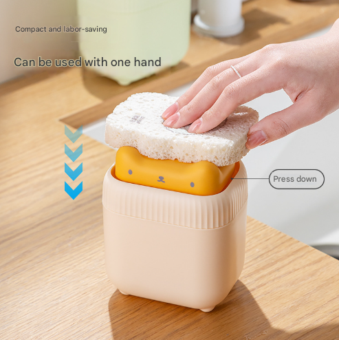 2 Pcs ( Green + Yellow ) Cute Cat Press-to-Dispense Soap Pump & Sponge Caddy for Kitchen Sink V888-ELOSUNG36193