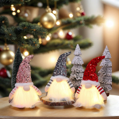 2 Pcs Red Charming Light-Up Christmas Gnome - Festive Nordic Plush Holiday Decoration V888-ELOSUNG36200