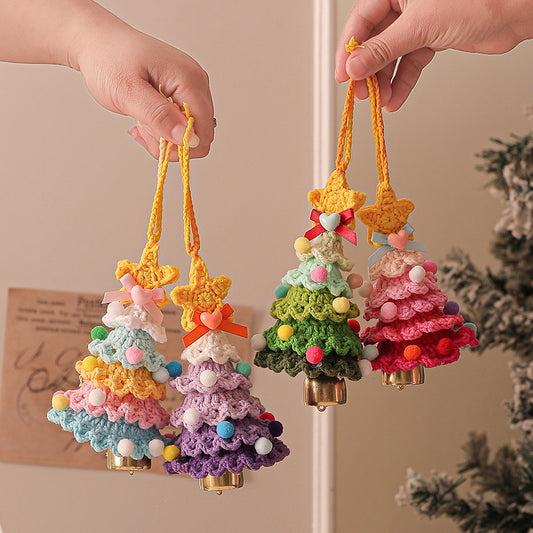 2 Pcs Style C Yellow and Green Handmade Crochet Christmas Tree Ornament - Festive Hanging Decoration with V888-ELOSUNG36206