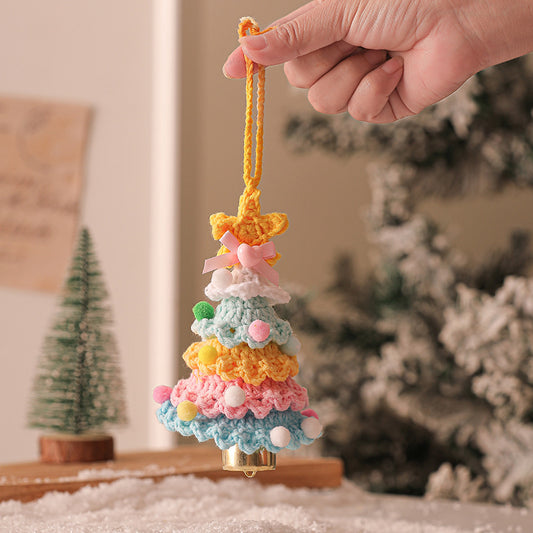 2 Pcs Style D Colorful Handmade Crochet Christmas Tree Ornament - Festive Hanging Decoration with Jingle Bell V888-ELOSUNG36207