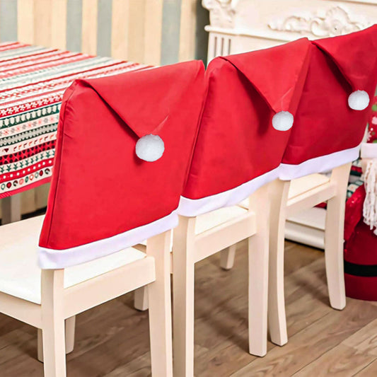 Red Festive Santa Hat Dining Chair Covers - Set of 8 for Holiday Party Decoration V888-ELOSUNG36213