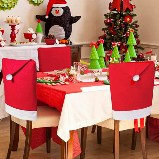 Red Festive Santa Hat Dining Chair Covers - Set of 8 for Holiday Party Decoration V888-ELOSUNG36213