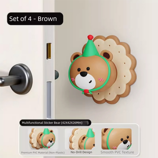 4 Pcs Brown Adorable Bear Wall Protector - Multi-Use Self-Adhesive Door Stopper Bumper V888-ELOSUNG36215