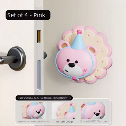 4 Pcs Pink Adorable Bear Wall Protector - Multi-Use Self-Adhesive Door Stopper Bumper V888-ELOSUNG36216