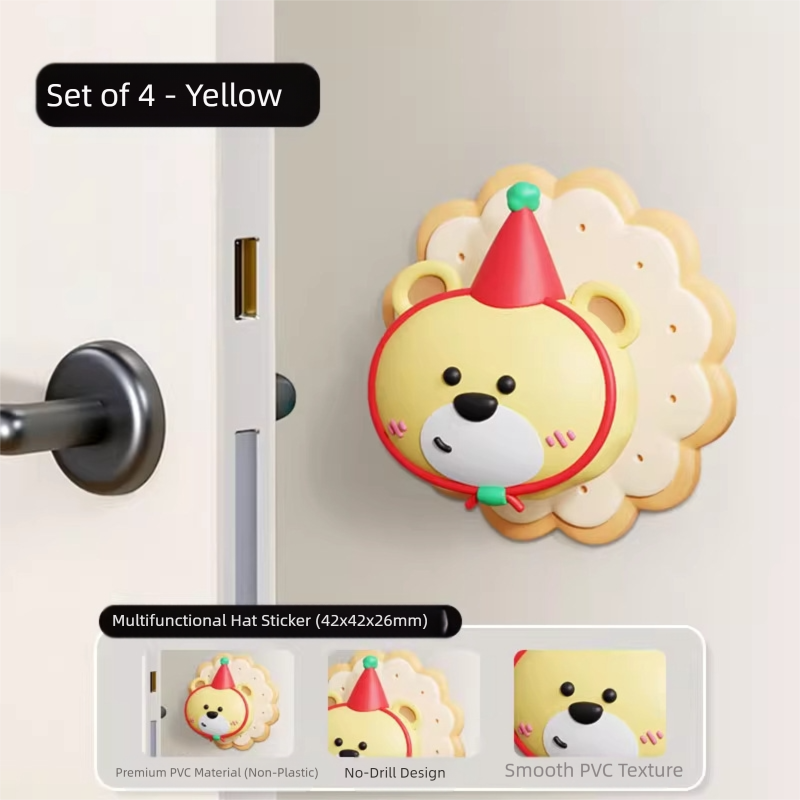 4 Pcs Yellow Adorable Bear Wall Protector - Multi-Use Self-Adhesive Door Stopper Bumper V888-ELOSUNG36217
