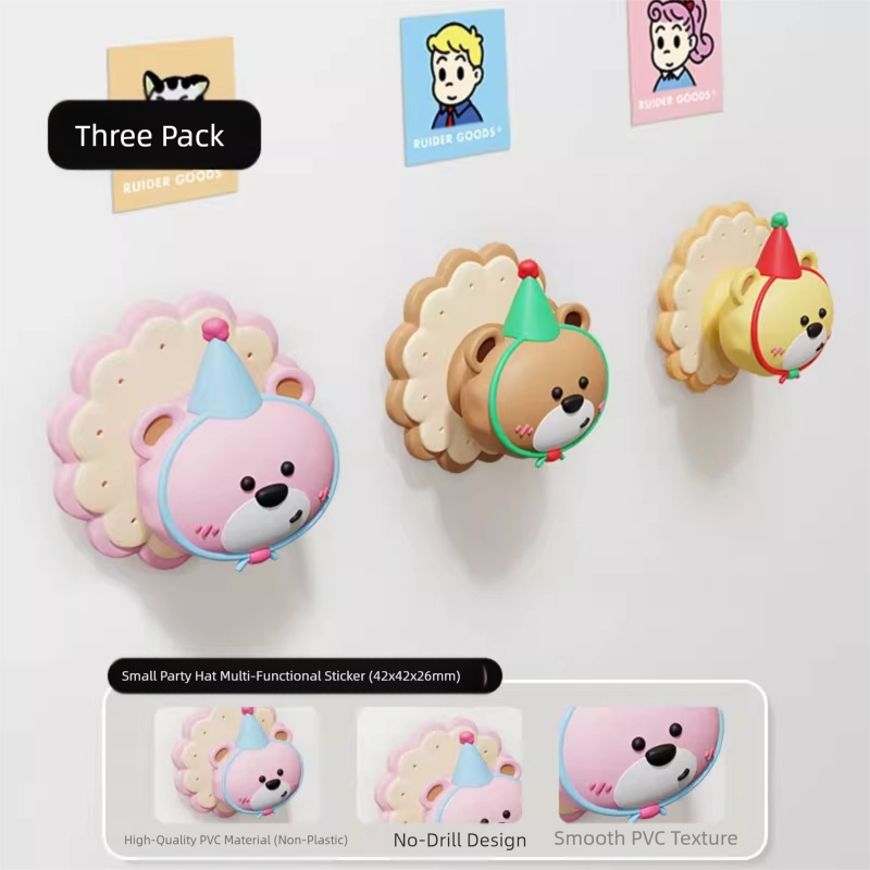 3 Pcs (Pink + Brown + Yellow) Adorable Bear Wall Protector - Multi-Use Self-Adhesive Door Stopper Bumper V888-ELOSUNG36218