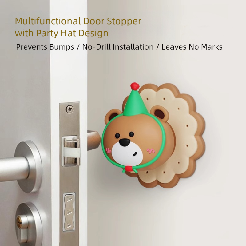 3 Pcs (Pink + Brown + Yellow) Adorable Bear Wall Protector - Multi-Use Self-Adhesive Door Stopper Bumper V888-ELOSUNG36218