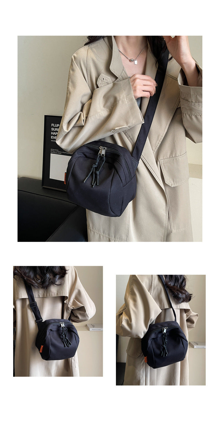 Black Lightweight Canvas Crossbody Bag - Minimalist Casual Shoulder Satchel with Adjustable Strap V888-ELOSUNG36219