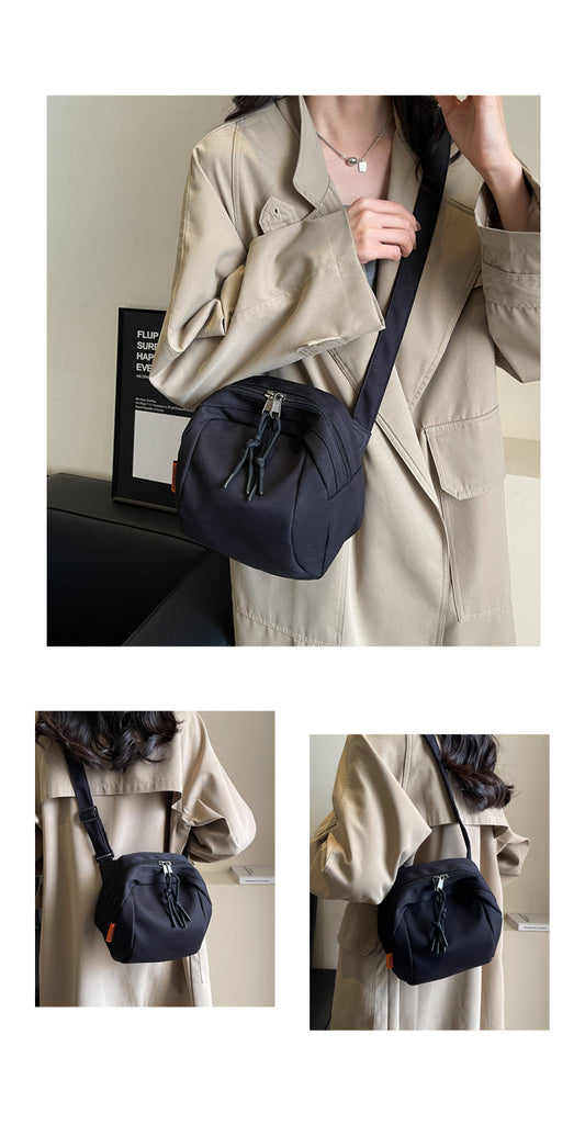 Black Lightweight Canvas Crossbody Bag - Minimalist Casual Shoulder Satchel with Adjustable Strap V888-ELOSUNG36219