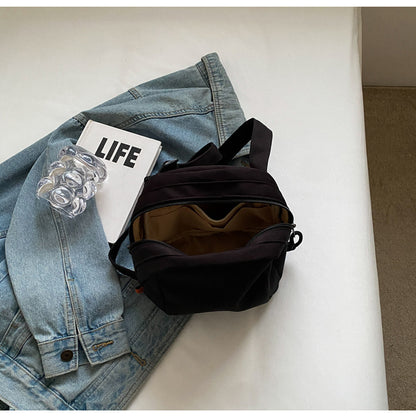 Black Lightweight Canvas Crossbody Bag - Minimalist Casual Shoulder Satchel with Adjustable Strap V888-ELOSUNG36219