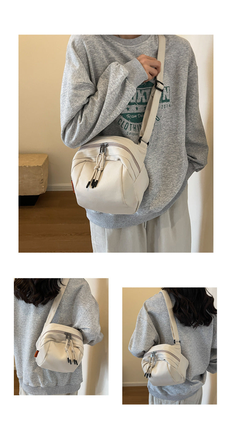 White Lightweight Canvas Crossbody Bag - Minimalist Casual Shoulder Satchel with Adjustable Strap V888-ELOSUNG36220