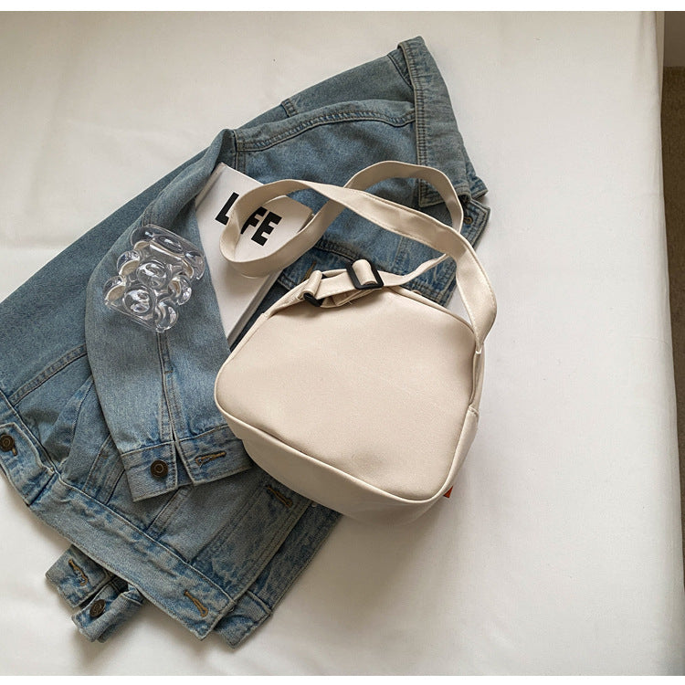 White Lightweight Canvas Crossbody Bag - Minimalist Casual Shoulder Satchel with Adjustable Strap V888-ELOSUNG36220