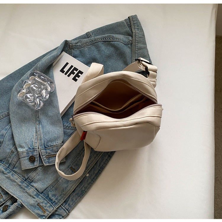 White Lightweight Canvas Crossbody Bag - Minimalist Casual Shoulder Satchel with Adjustable Strap V888-ELOSUNG36220