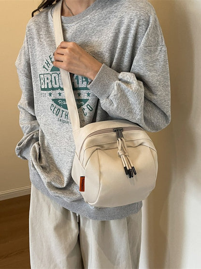 White Lightweight Canvas Crossbody Bag - Minimalist Casual Shoulder Satchel with Adjustable Strap V888-ELOSUNG36220