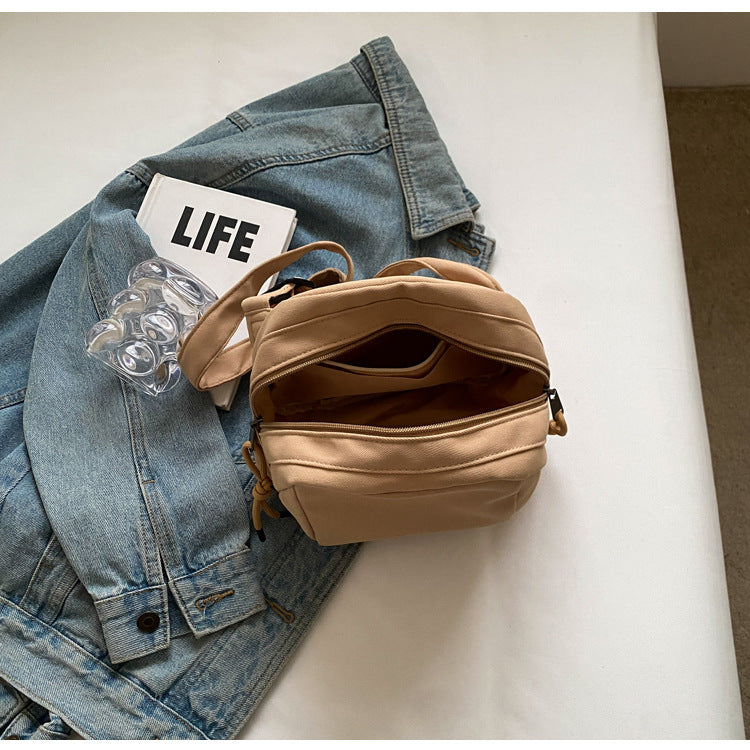 Khaki Lightweight Canvas Crossbody Bag - Minimalist Casual Shoulder Satchel with Adjustable Strap V888-ELOSUNG36222